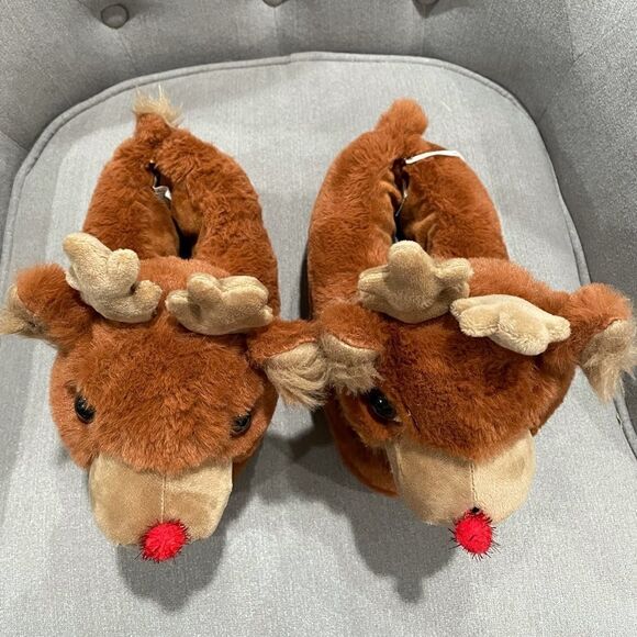 American Eagle Plush Reindeer Slippers Small - Picture 4 of 7